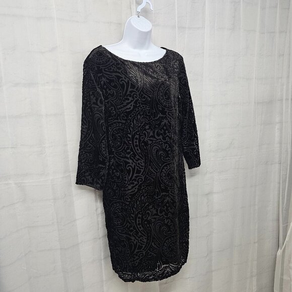 Preston & York Dress Black Velour Burnout Sheer Shift Paisley Goth L - Picture 4 of 10